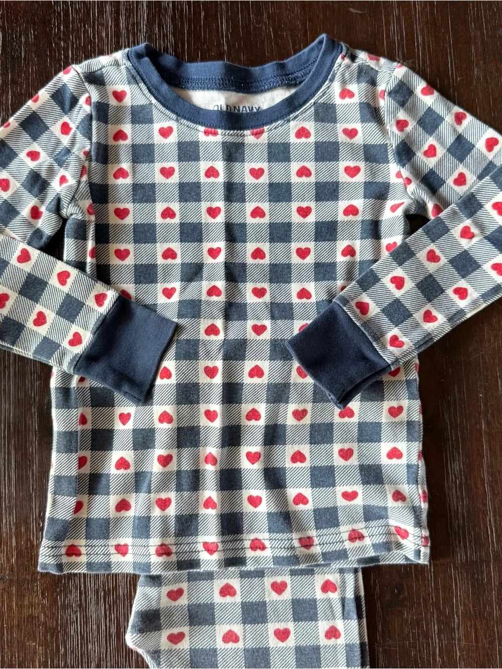 Old Navy Blue & Red Heart Plaid Kids Pajama Set